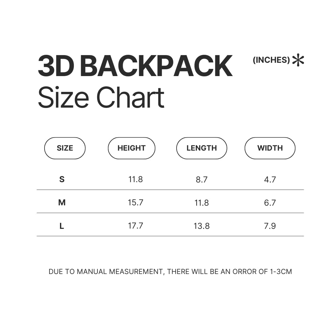 3D Backpack Size Chart - Shugo Chara Store