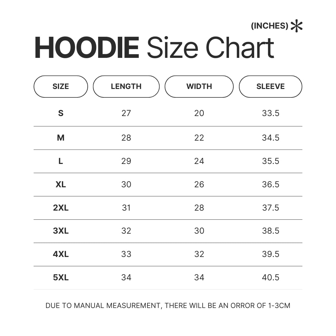 Hoodie Size Chart - Shugo Chara Store
