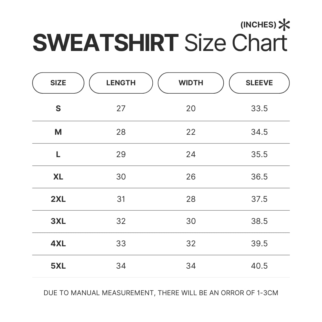Sweatshirt Size Chart - Shugo Chara Store