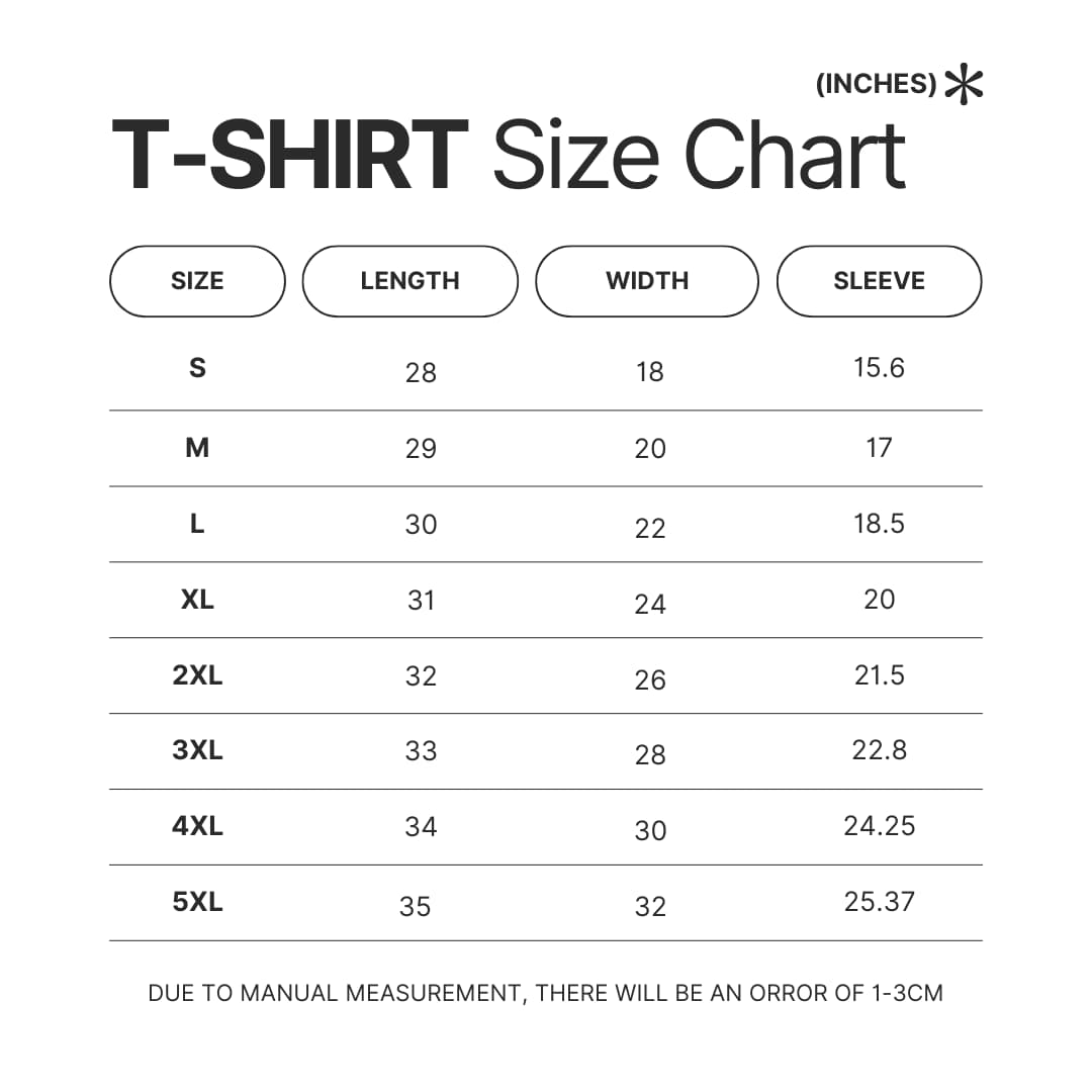T shirt Size Chart - Shugo Chara Store