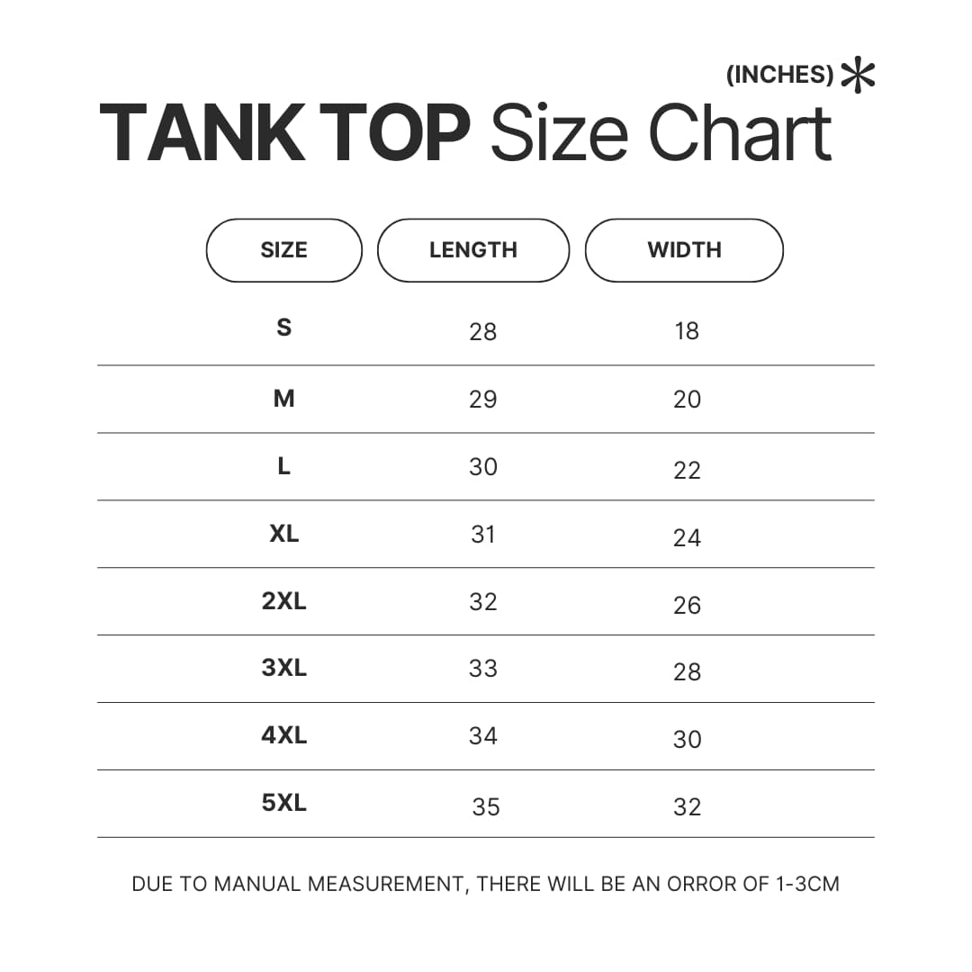Tank Top Size Chart - Shugo Chara Store